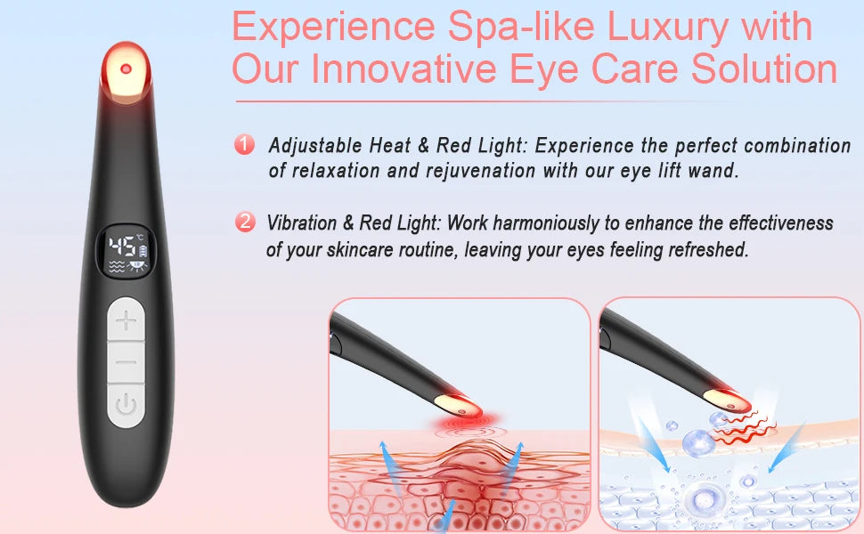 3 in 1 Eye Lift Wand Beauty Device Vibrating Red Light 98°F to 113°F LCD Display Eye Massager for Dry Eye Dark Circle Puffiness