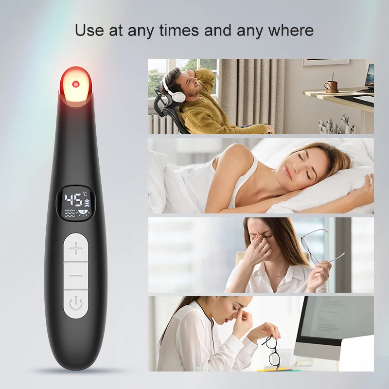 3 in 1 Eye Lift Wand Beauty Device Vibrating Red Light 98°F to 113°F LCD Display Eye Massager for Dry Eye Dark Circle Puffiness