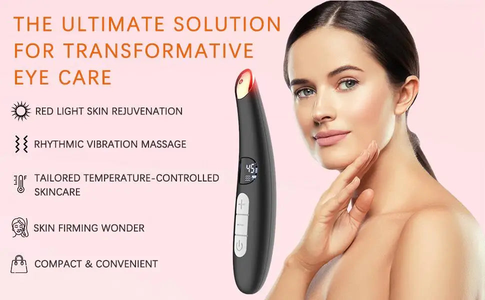 3 in 1 Eye Lift Wand Beauty Device Vibrating Red Light 98°F to 113°F LCD Display Eye Massager for Dry Eye Dark Circle Puffiness