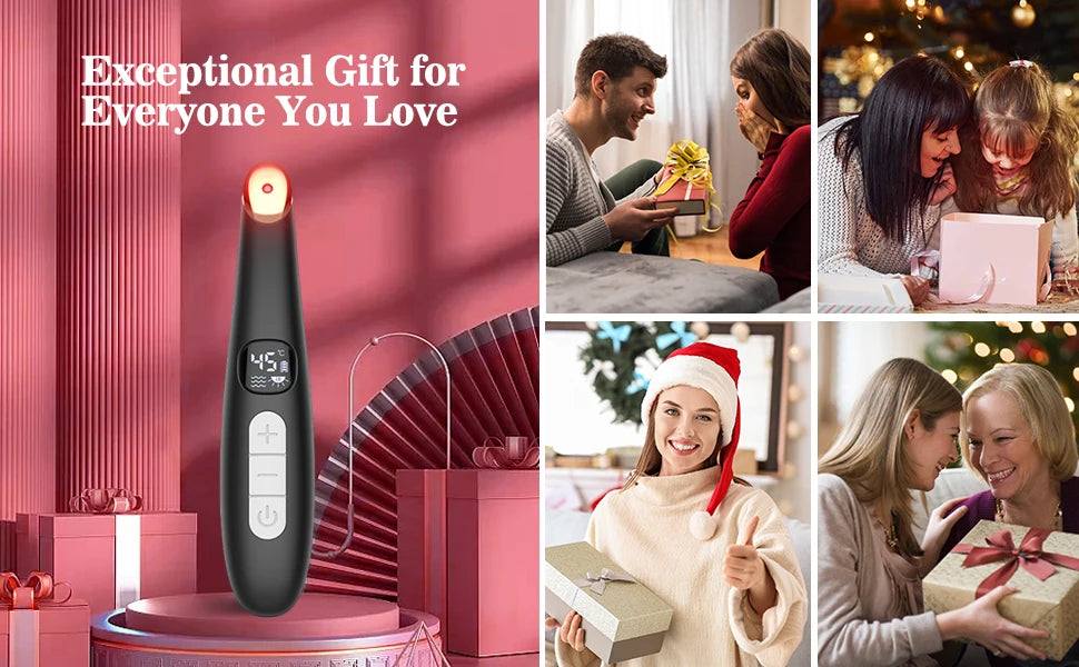 3 in 1 Eye Lift Wand Beauty Device Vibrating Red Light 98°F to 113°F LCD Display Eye Massager for Dry Eye Dark Circle Puffiness