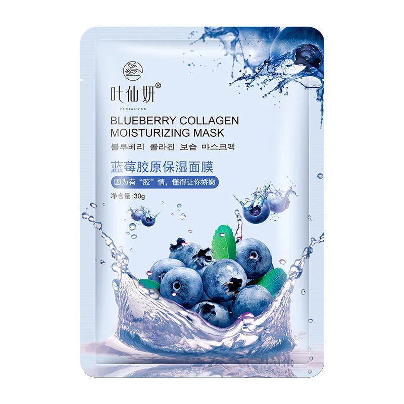 12 Pieces Blueberry Facial Masks Aloe Cucumber Peach Fresh Fruit Moisturizing Face Mask Sheets for Beauty Facial Skin Care