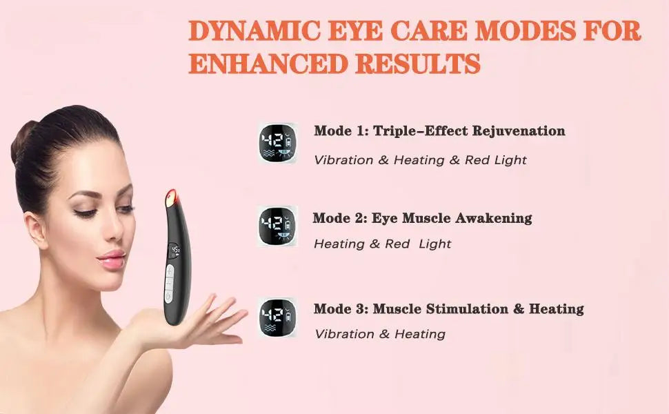 3 in 1 Eye Lift Wand Beauty Device Vibrating Red Light 98°F to 113°F LCD Display Eye Massager for Dry Eye Dark Circle Puffiness