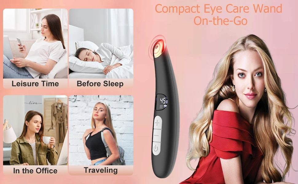 3 in 1 Eye Lift Wand Beauty Device Vibrating Red Light 98°F to 113°F LCD Display Eye Massager for Dry Eye Dark Circle Puffiness