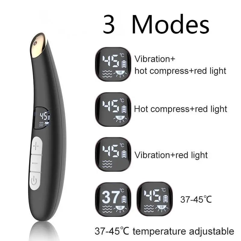 3 in 1 Eye Lift Wand Beauty Device Vibrating Red Light 98°F to 113°F LCD Display Eye Massager for Dry Eye Dark Circle Puffiness